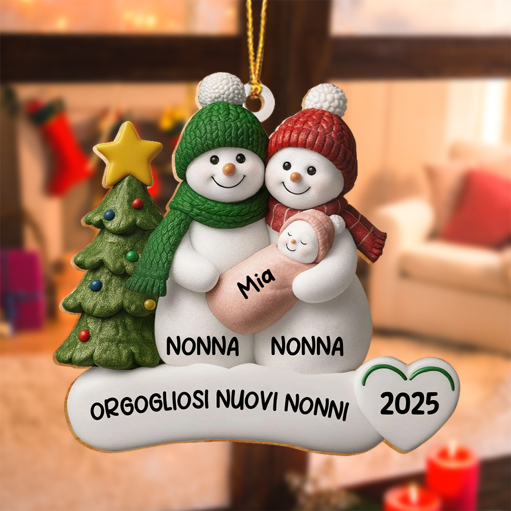 Decorazione albero di Natale personalizzata con pupazzo di neve - regalo per neo-nonni