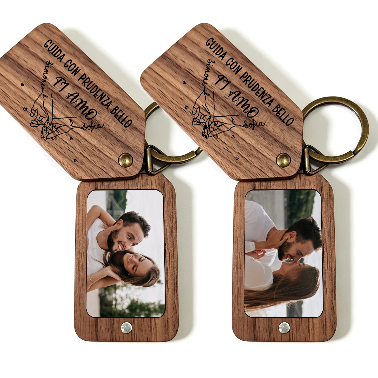 Portachiavi Fotografico Personalizzato in Legno con Promessa del Mignolo e 2 Foto