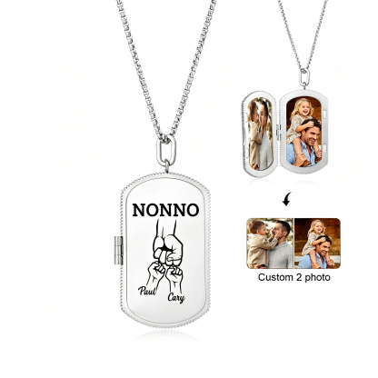Collana con medaglione portafoto personalizzato con 2-7 pugni che si toccano e nomi, regalo per la Festa del Papà per papà, figlio, marito o nonno | Jessemade