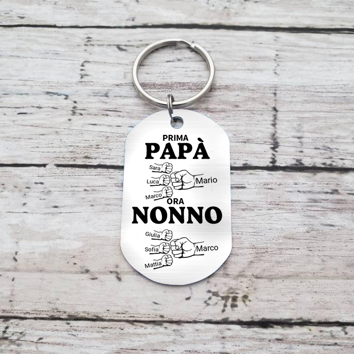 Prima papà, ora nonno - portachiavi con piastrina militare con saluto col pugno