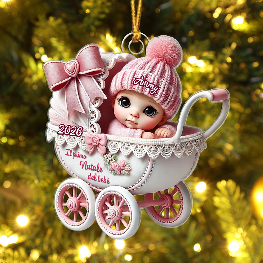 Addobbo personalizzato per l’albero di Natale a forma di passeggino – per il primo Natale del bebè