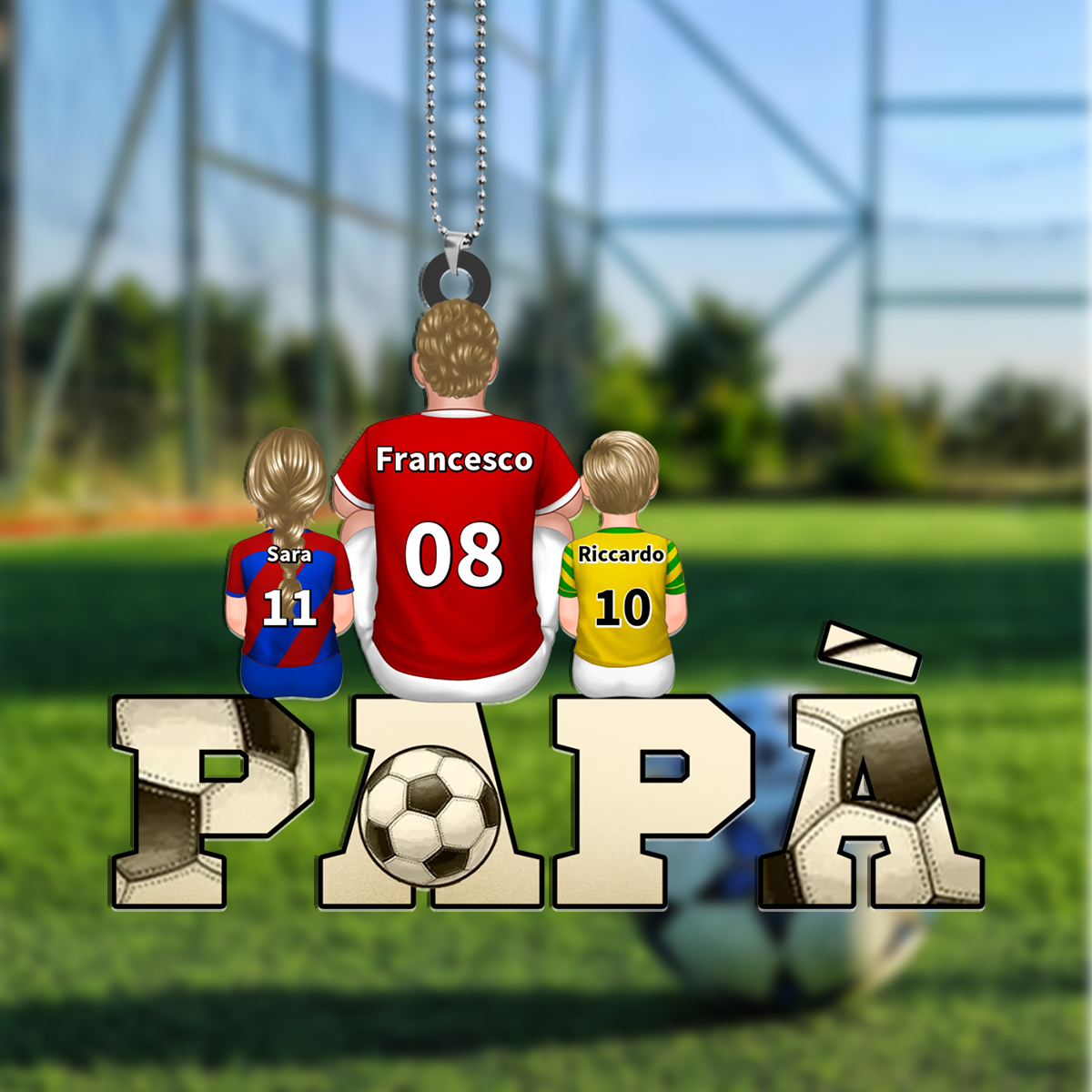 Ornamento familiare per papà con maglia da calcio personalizzata