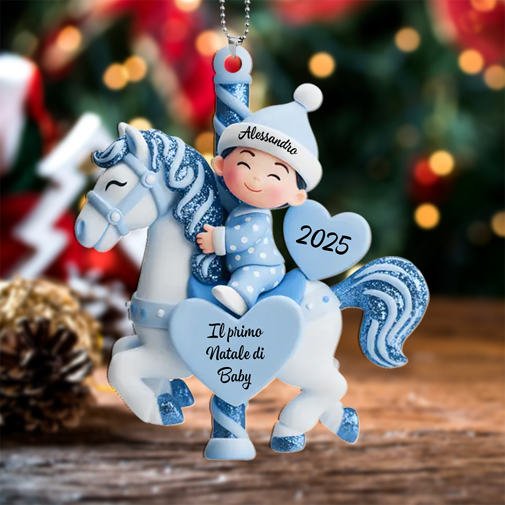 Decorazione personalizzata per albero di Natale a forma di giostra glitterata per neonato