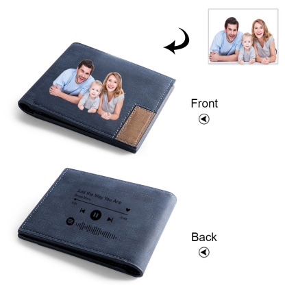 Personalised Men’s Wallet – Custom Photo & Song Design, Engraved Music QR Code on Back – Valentine’s Day Gift for Him | Jessemade