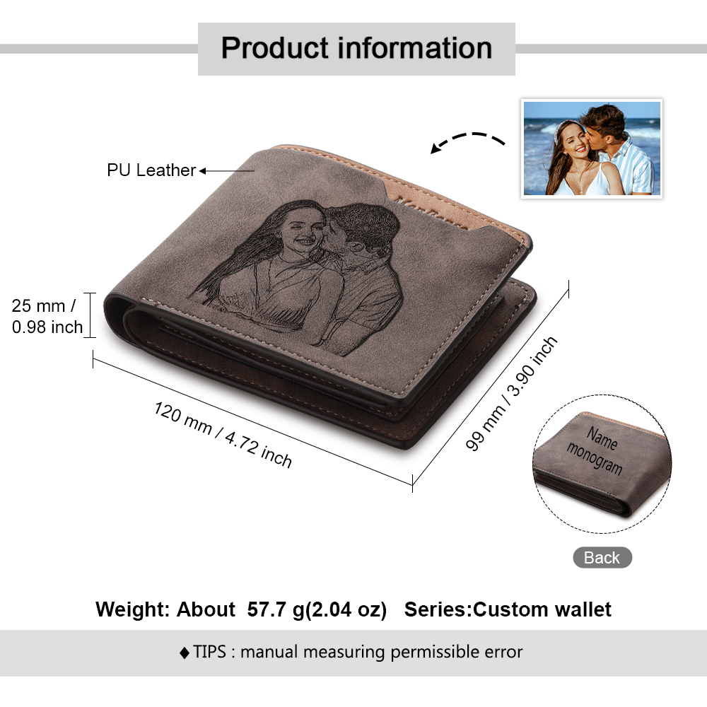 Set Regalo Personalizzato - Portafoglio in Pelle, Portachiavi con Foto e Wallet Card Incisa per Lui | Jessemade