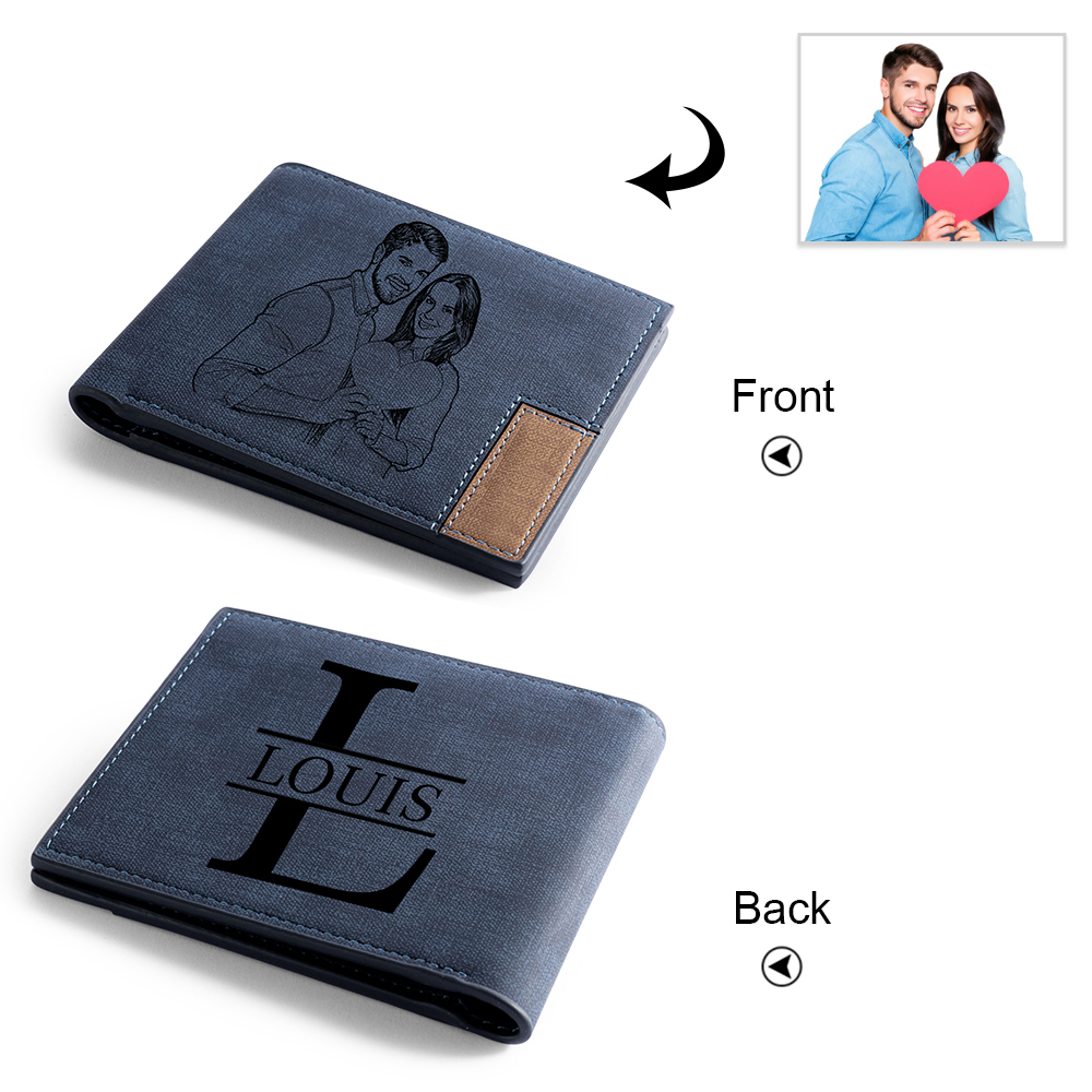 Personalised Men’s Wallet – Custom Photo, Name & Monogram Design, Engraved Initial on Back – Valentine’s Day Gift for Him | Jessemade