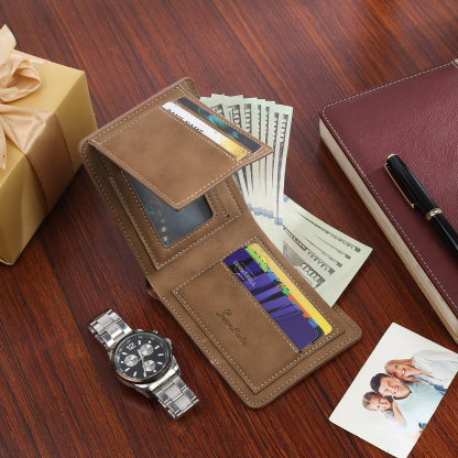Set Regalo Personalizzato – Portafoglio Inciso con Foto, Nome e Iniziali & Portachiavi con Foto e Testi – Regalo Perfetto per Papà | Jessemade