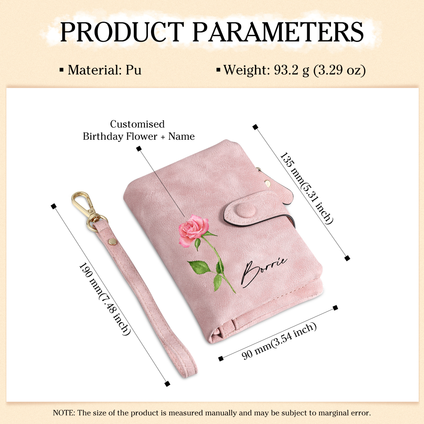 Portafoglio in Pelle PU per Donna Personalizzabile con Nome e Fiore di Nascita & Portachiavi con 1 Nome e Testo - Set Regalo con Scatola per la Mamma | Jessemade