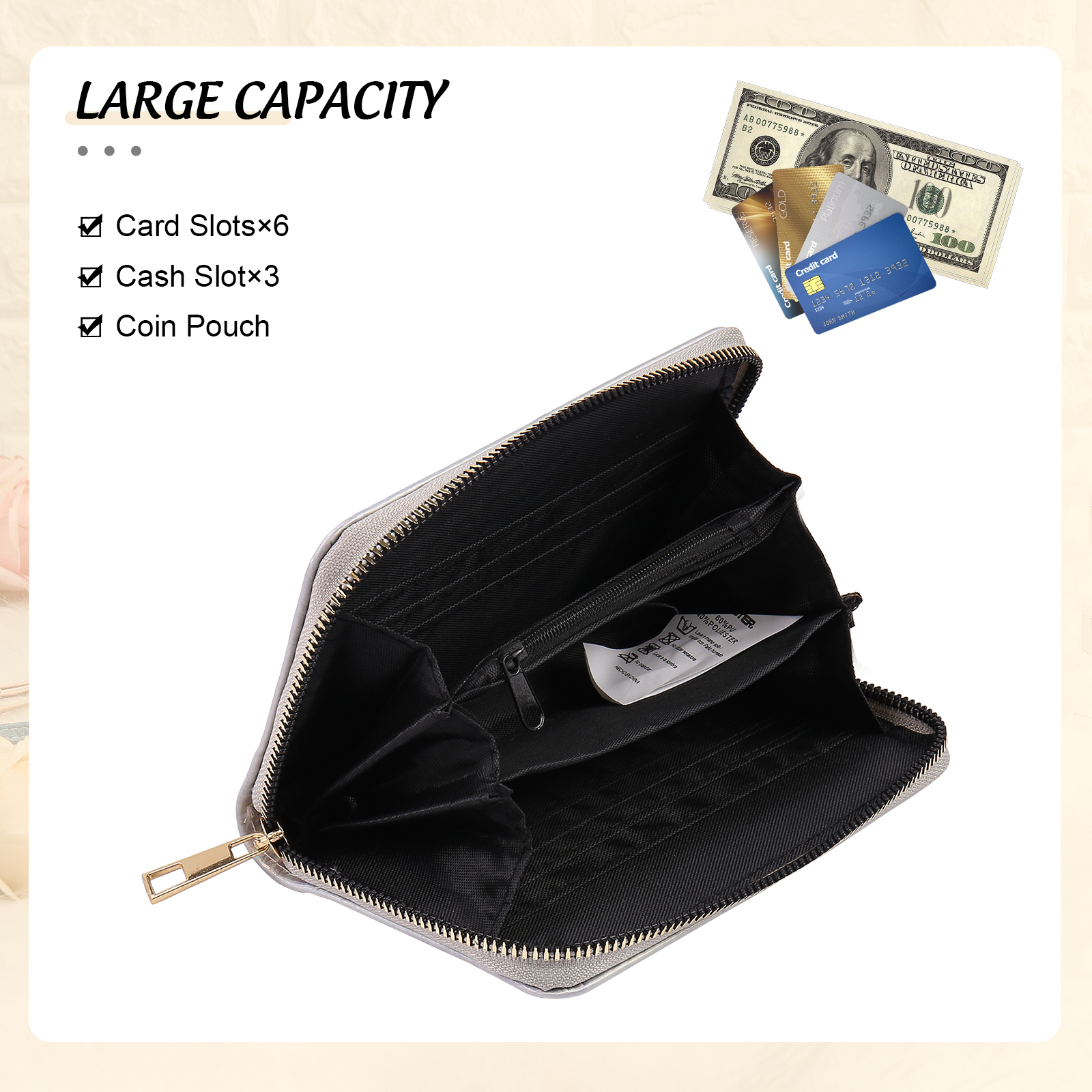 Portafoglio in PU pelle con 1 fiore di nascita & 1 nome personalizzati per mamma/nonna