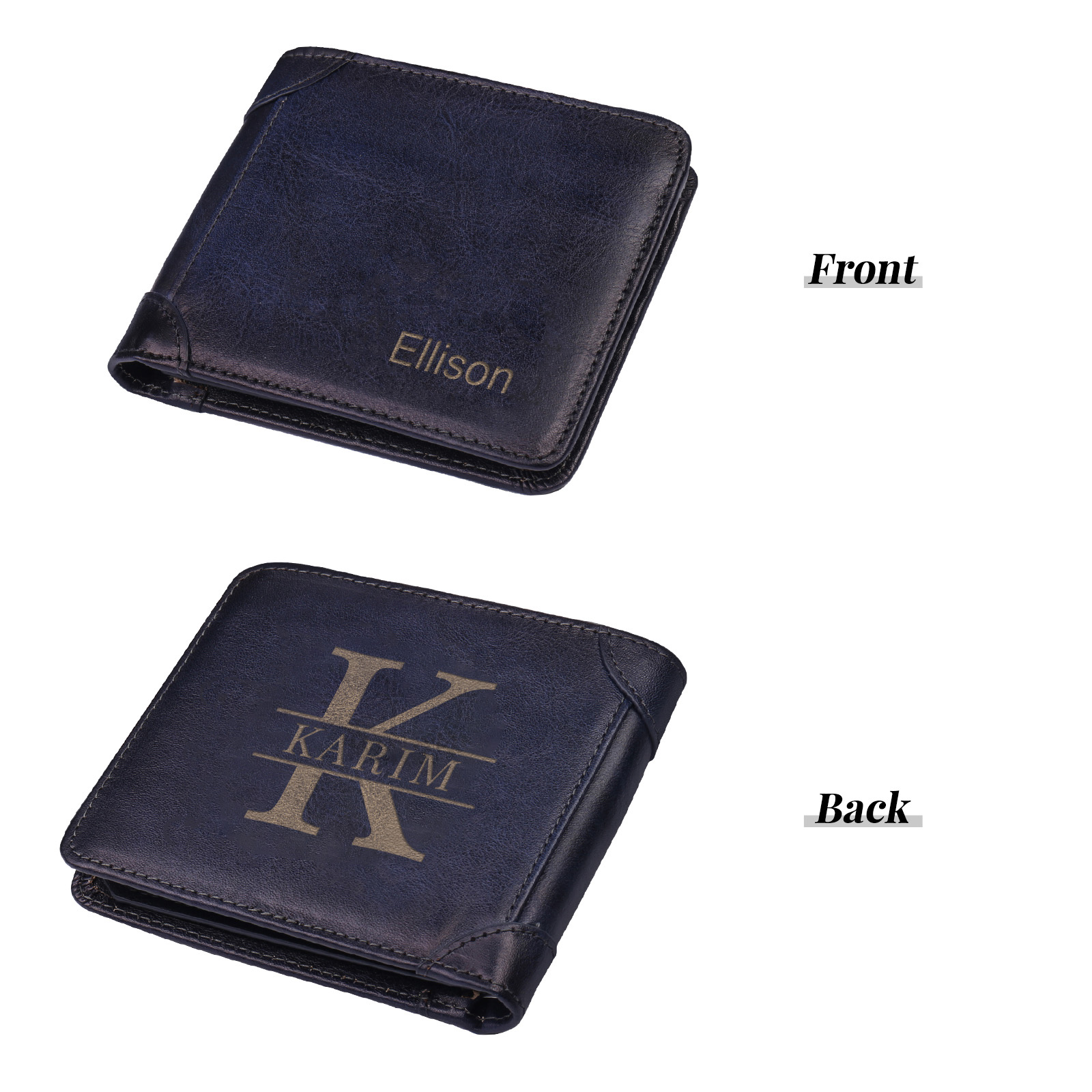 Portafoglio da Uomo in Pelle Bovino di Alta Qualità – Personalizzato con Nome e Lettera – 4 Colori Disponibili – Regalo Elegante per Papà | Jessemade