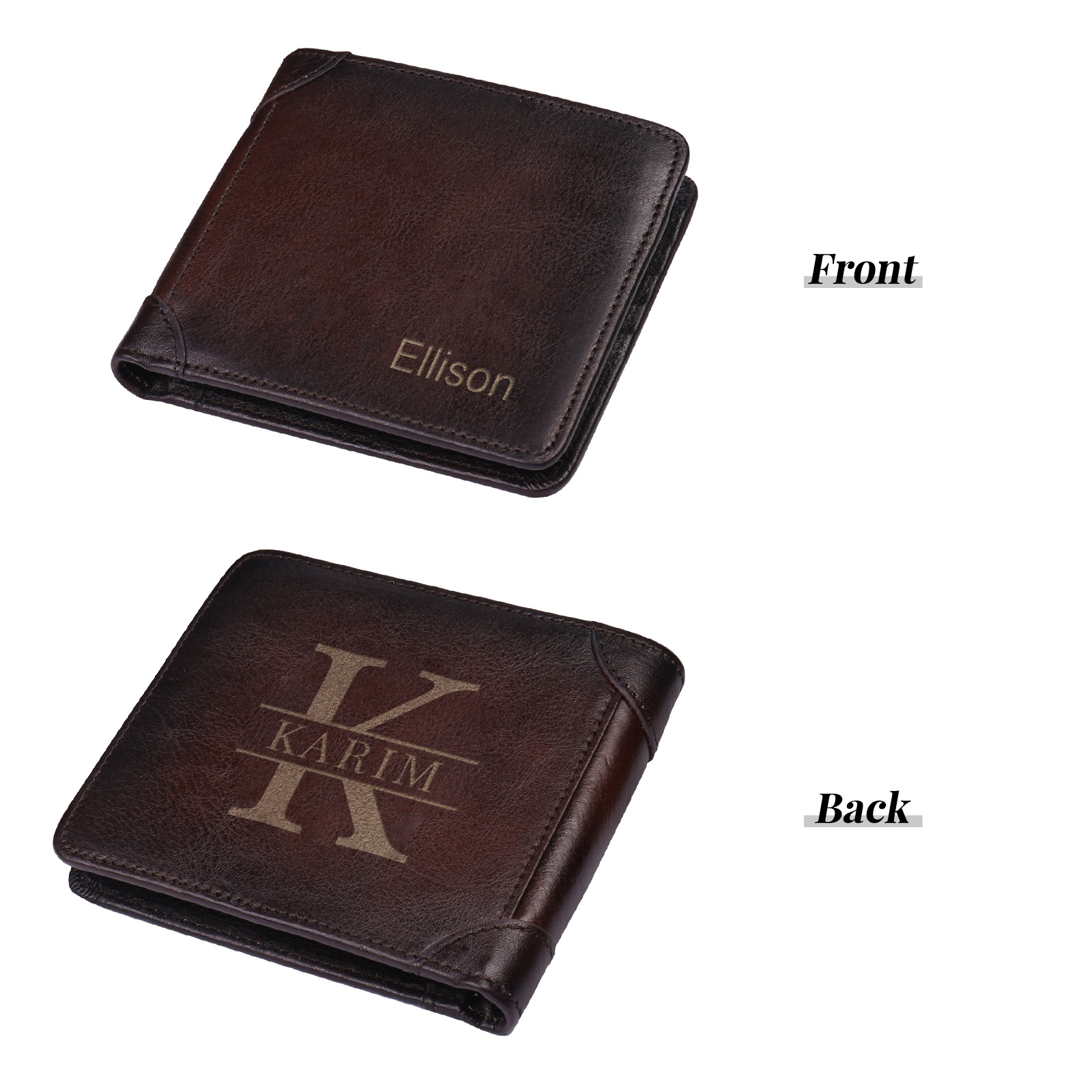 Portafoglio da Uomo in Pelle Bovino di Alta Qualità – Personalizzato con Nome e Lettera – 4 Colori Disponibili – Regalo Elegante per Papà | Jessemade