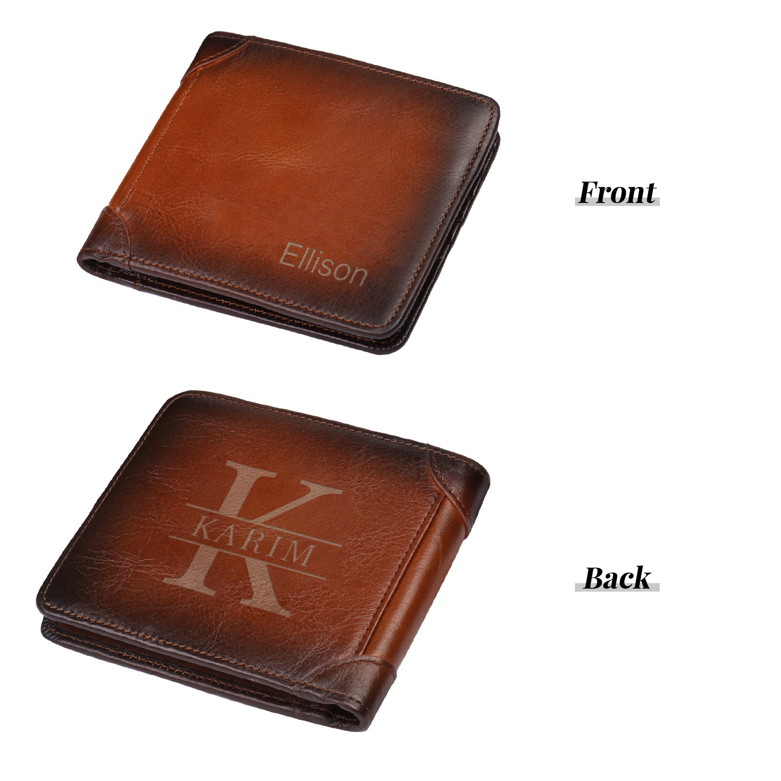 Portafoglio da Uomo in Pelle Bovino di Alta Qualità – Personalizzato con Nome e Lettera – 4 Colori Disponibili – Regalo Elegante per Papà | Jessemade