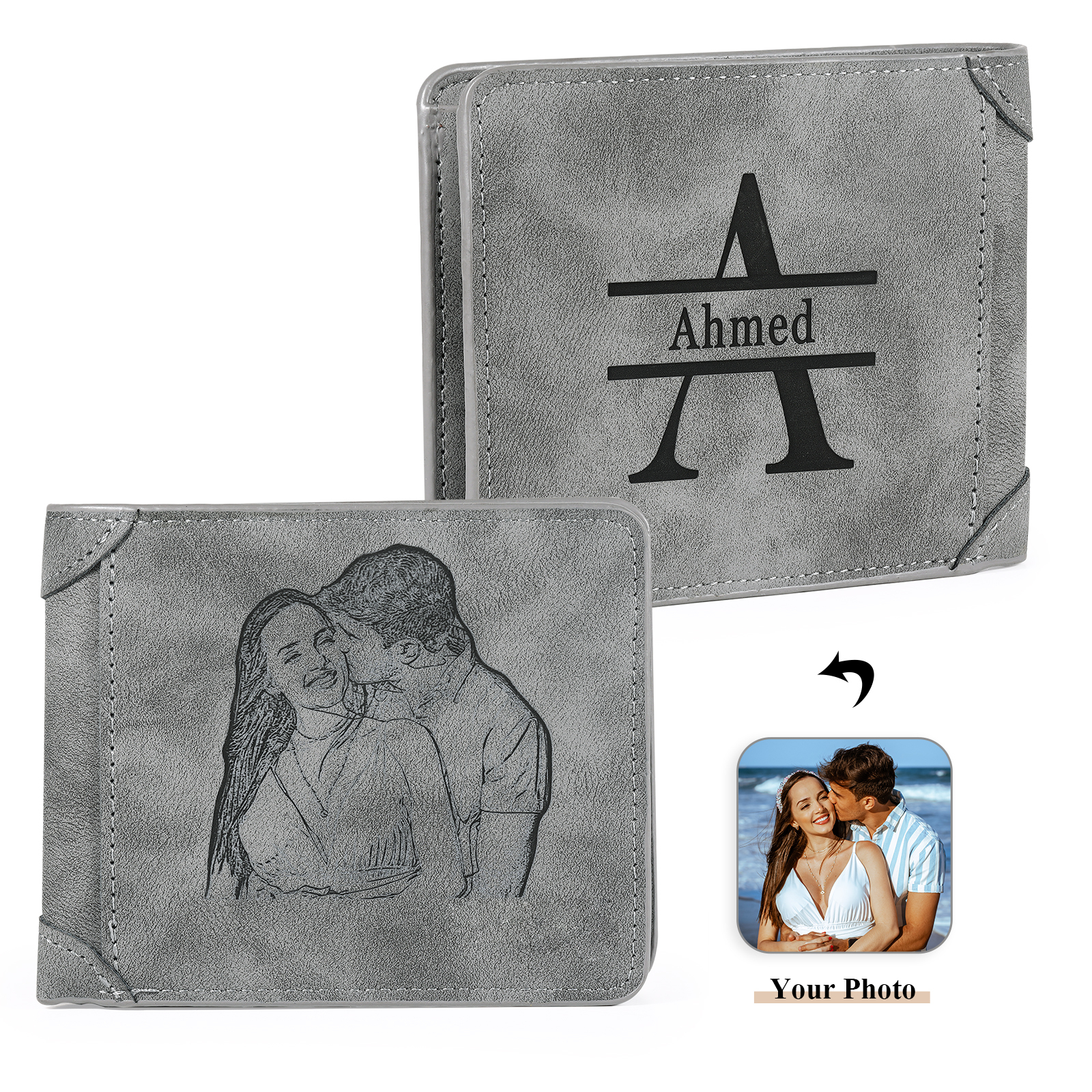 Personalised Men's Wallet with Custom Photo & Name & Letter PU Leather Wallet Couple Gift for Him | Jessemade