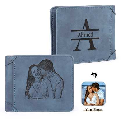 Personalised Men's Wallet with Custom Photo & Name & Letter PU Leather Wallet Couple Gift for Him | Jessemade