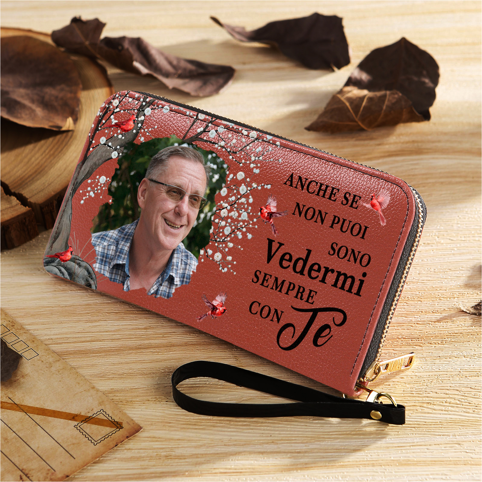 Portafoglio Commemorativo Personalizzato con Foto – Elegante Portafoglio in Pelle PU a Scelta tra Rosso, Grigio e Arancione, Regalo di Natale per Famiglia | Jessemade