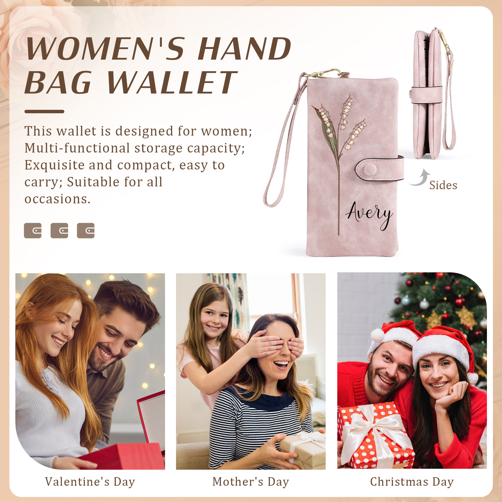 Portafoglio Donna Personalizzabile con Nome e Fiore del Mese – Regalo Utile e Emotivo per la Mamma | Jessemade