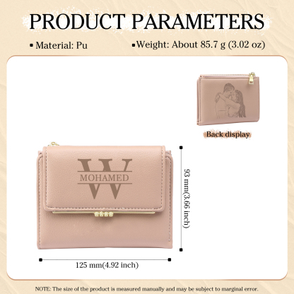 Personalised Women’s Wallet with Custom Name, Initial, and Photo - Name & Initial Monogram Design - Valentine’s Day Gift for Her | Jessemade