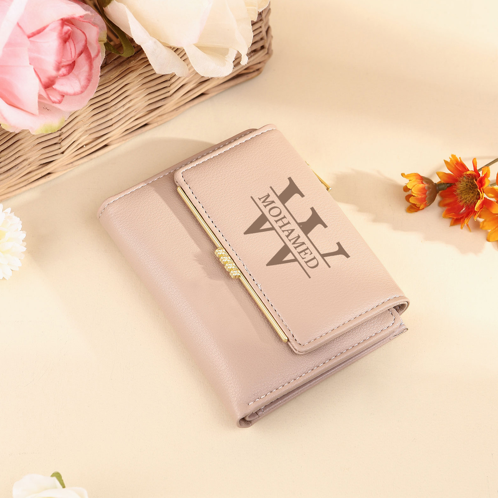 Personalised Women’s Wallet with Custom Name, Initial, and Photo - Name & Initial Monogram Design - Valentine’s Day Gift for Her | Jessemade