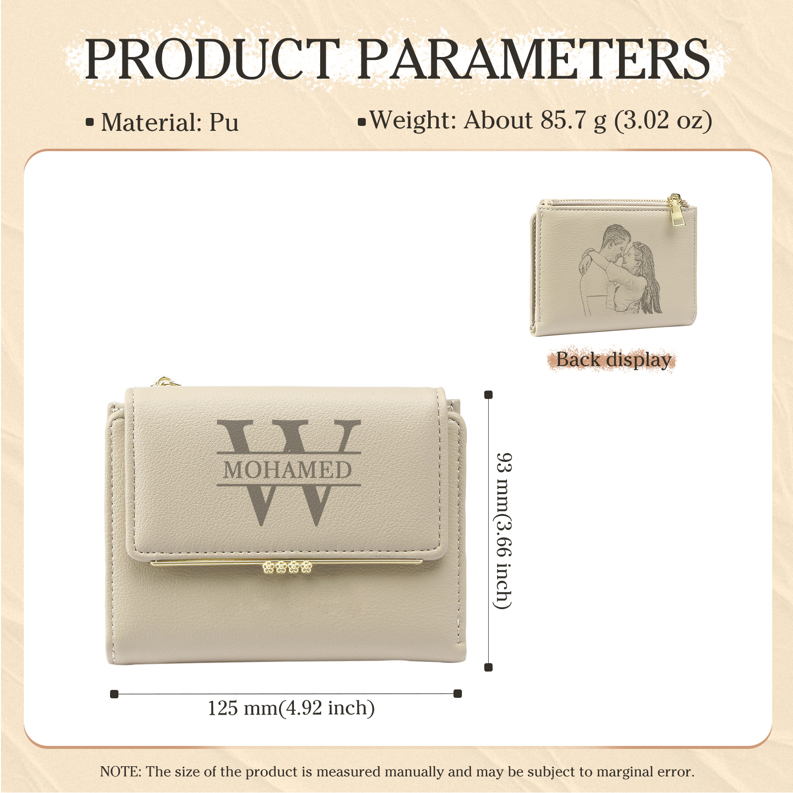 Personalised Women’s Wallet with Custom Name, Initial, and Photo - Name & Initial Monogram Design - Valentine’s Day Gift for Her | Jessemade