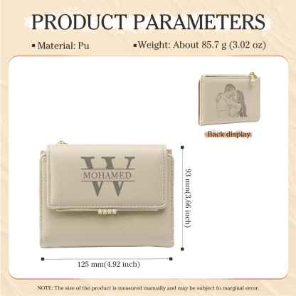 Personalised Women’s Wallet with Custom Name, Initial, and Photo - Name & Initial Monogram Design - Valentine’s Day Gift for Her | Jessemade