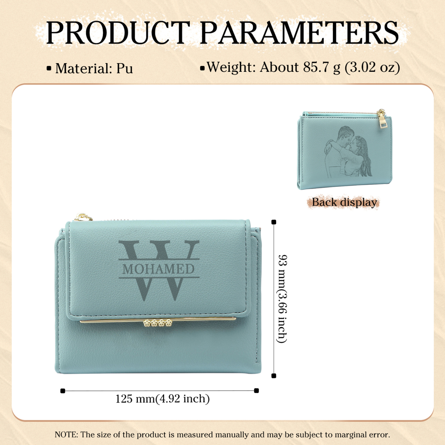 Personalised Women’s Wallet with Custom Name, Initial, and Photo - Name & Initial Monogram Design - Valentine’s Day Gift for Her | Jessemade