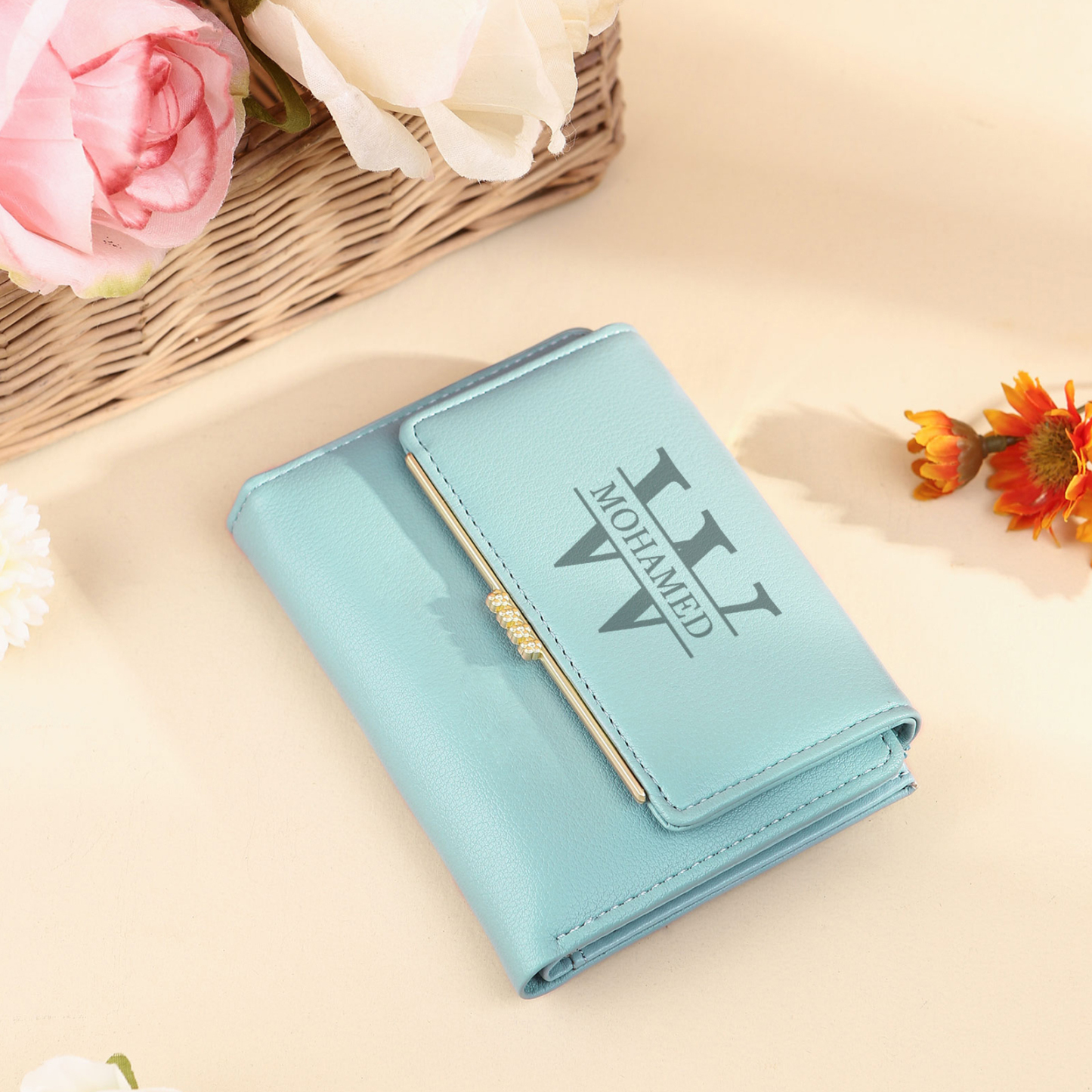 Personalised Women’s Wallet with Custom Name, Initial, and Photo - Name & Initial Monogram Design - Valentine’s Day Gift for Her | Jessemade