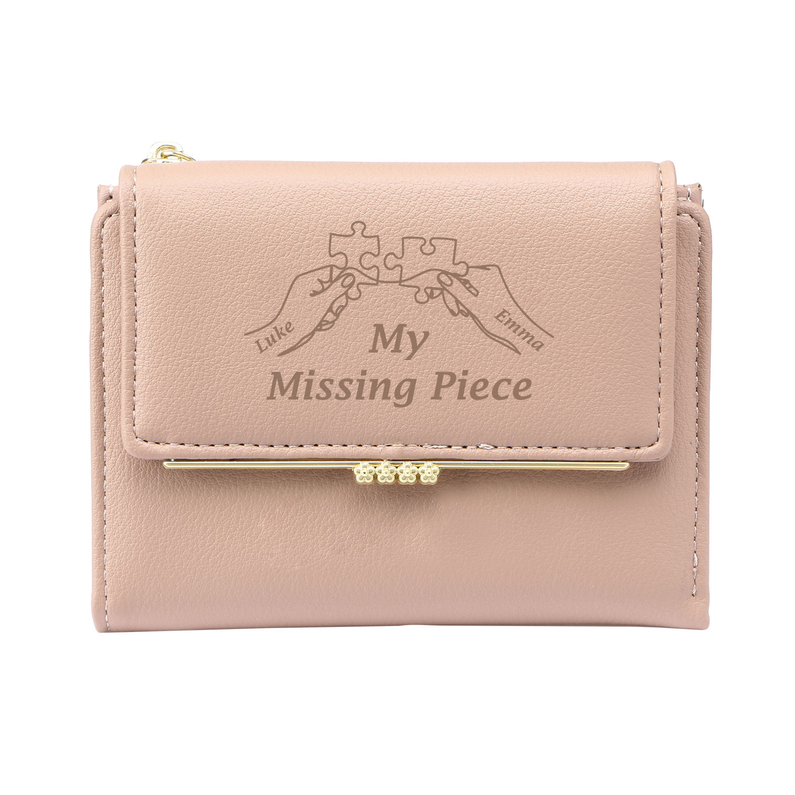 Personalised Women’s Wallet with Custom 2 Names and 1 Photo – "My Missing Piece" Puzzle Design, Valentine’s Day Gift for Her | Jessemade