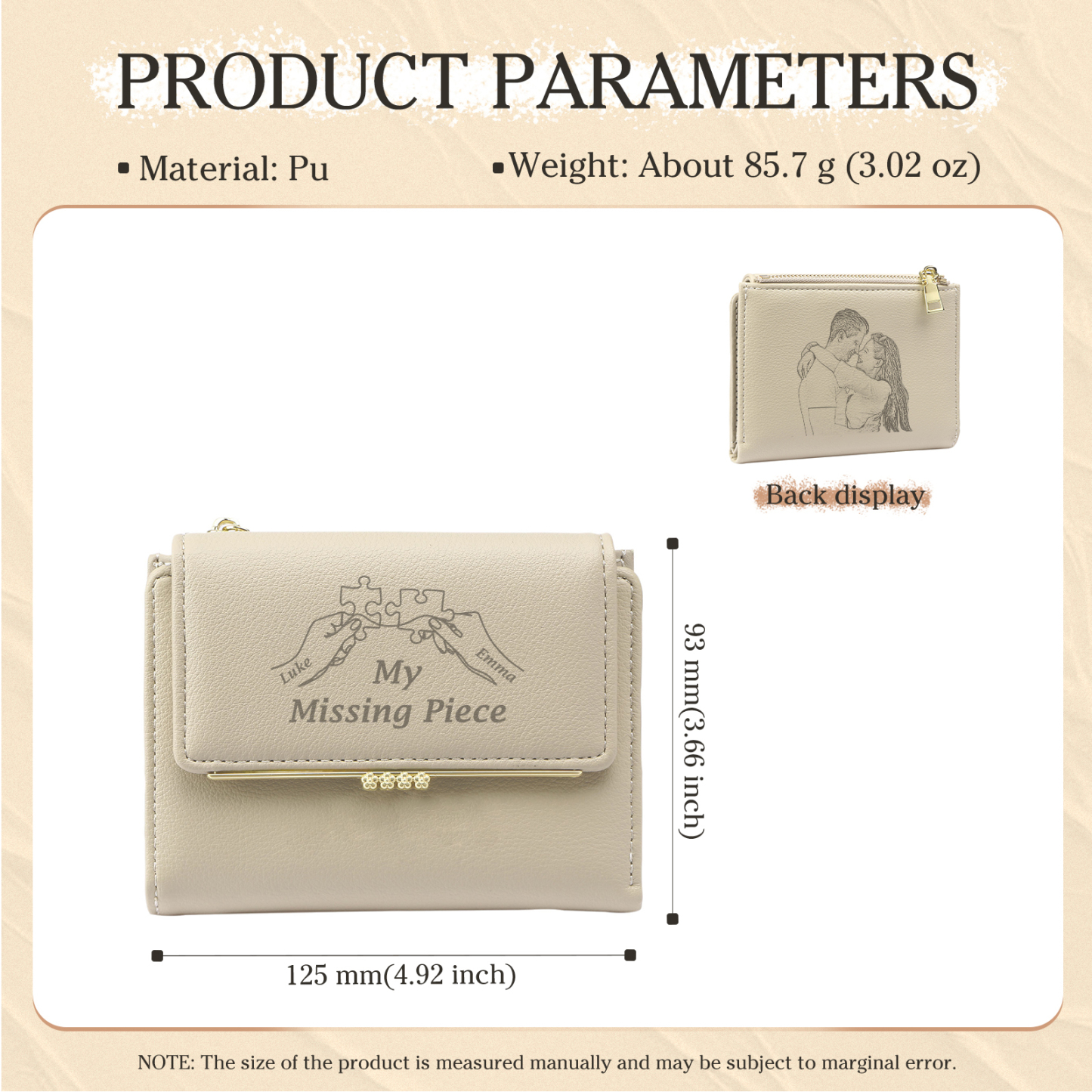 Personalised Women’s Wallet with Custom 2 Names and 1 Photo – "My Missing Piece" Puzzle Design, Valentine’s Day Gift for Her | Jessemade