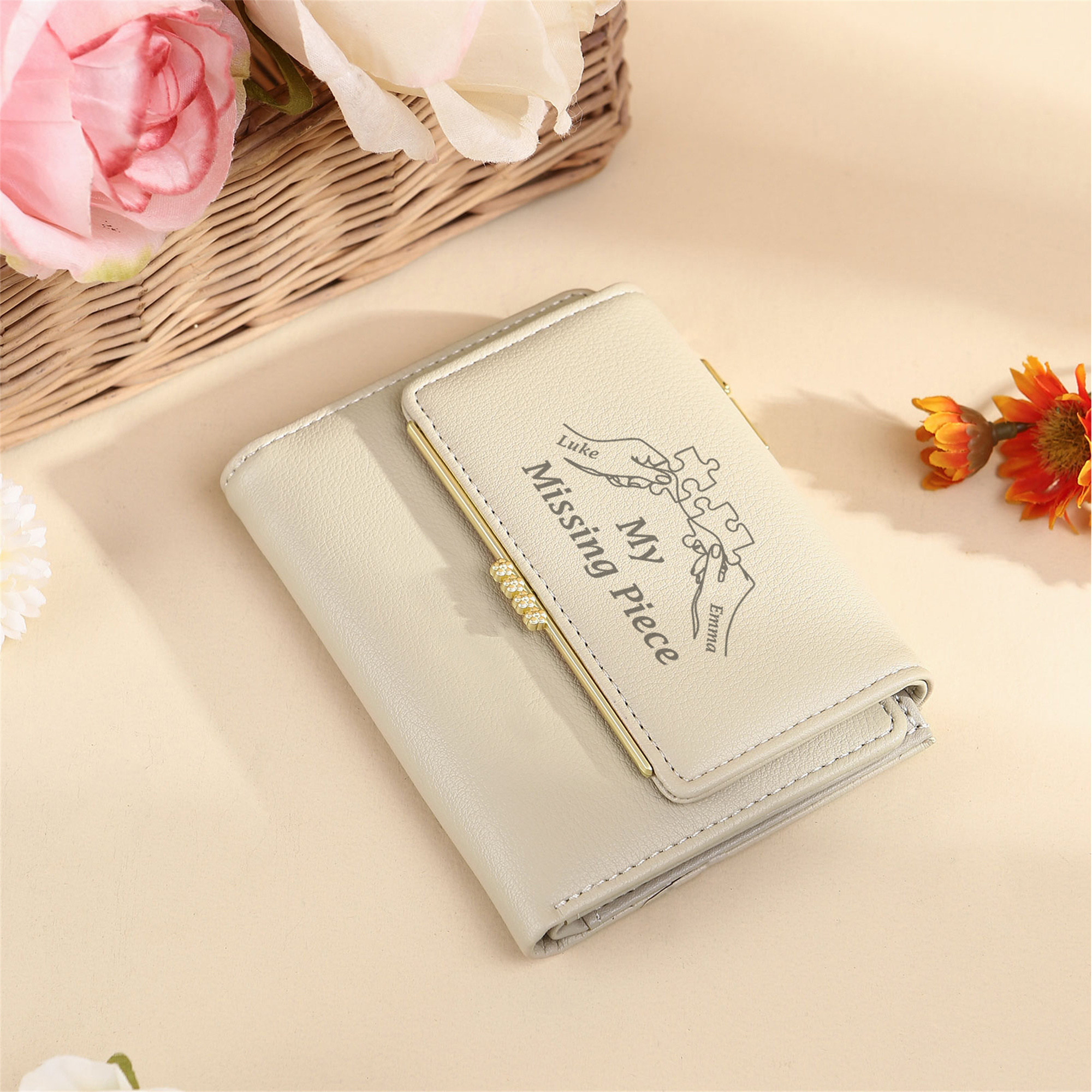 Portafoglio da Donna Personalizzato con 2 Nomi e 1 Foto – Design "Il P
