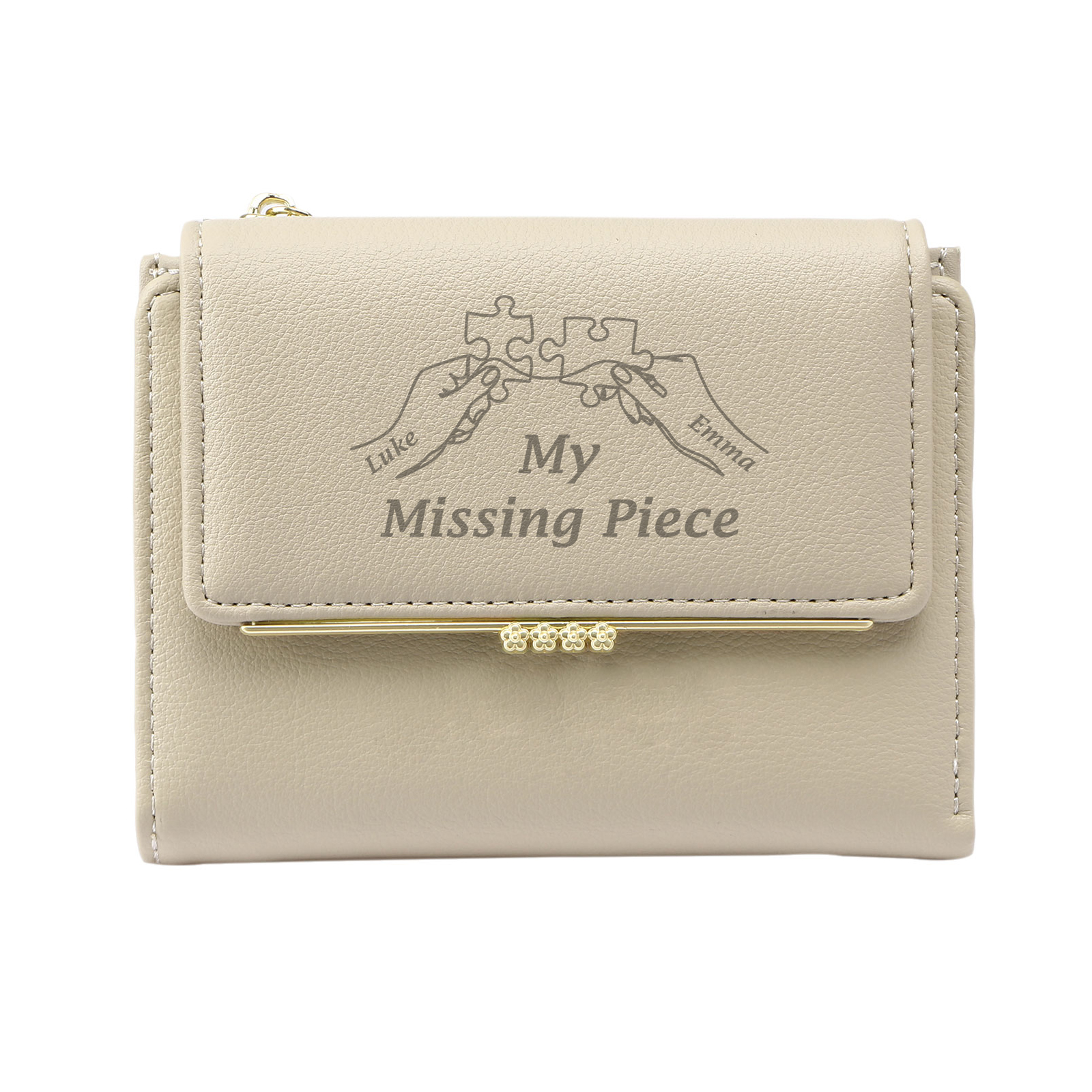 Personalised Women’s Wallet with Custom 2 Names and 1 Photo – "My Missing Piece" Puzzle Design, Valentine’s Day Gift for Her | Jessemade