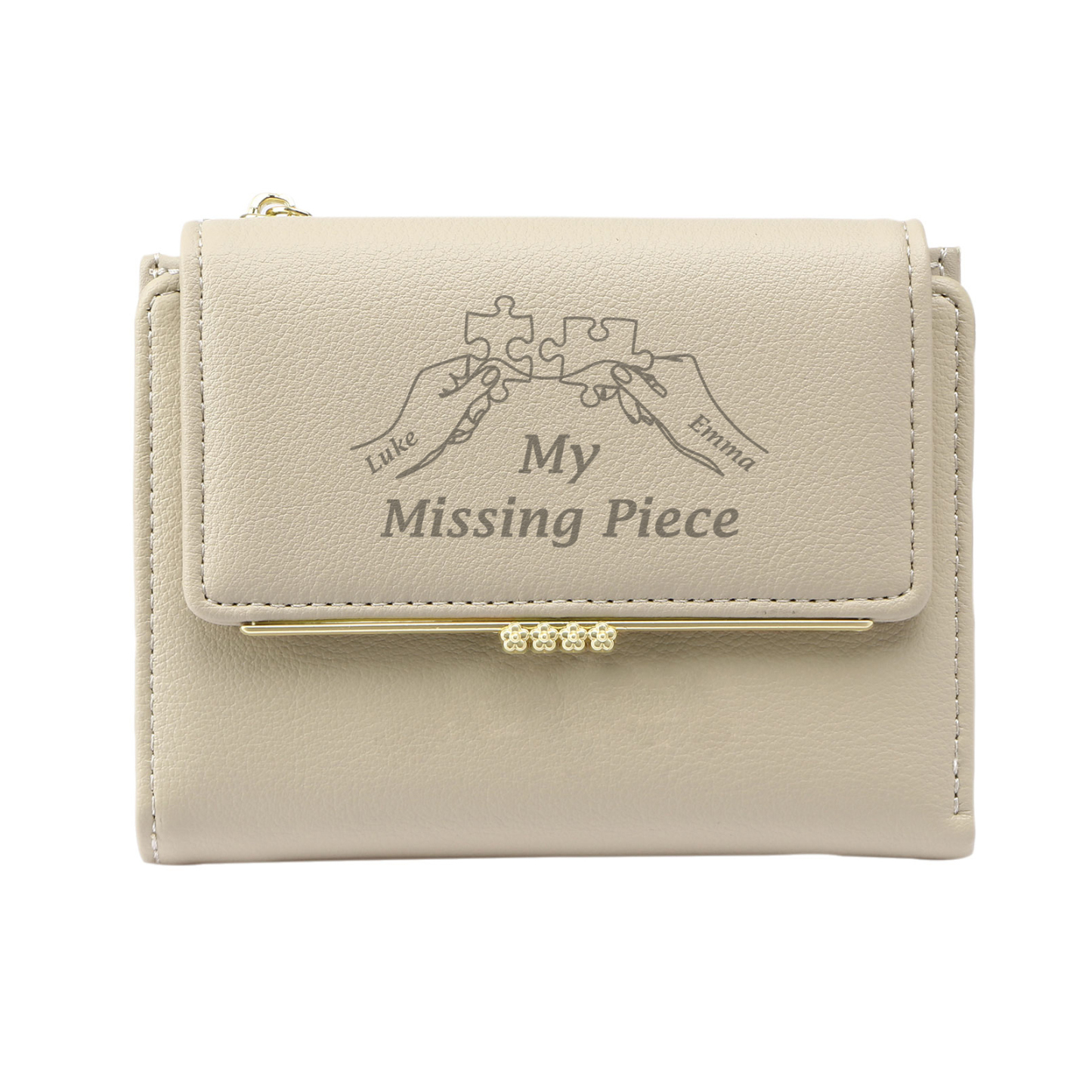 Personalised Women’s Wallet with Custom 2 Names and 1 Photo – "My Missing Piece" Puzzle Design, Valentine’s Day Gift for Her | Jessemade