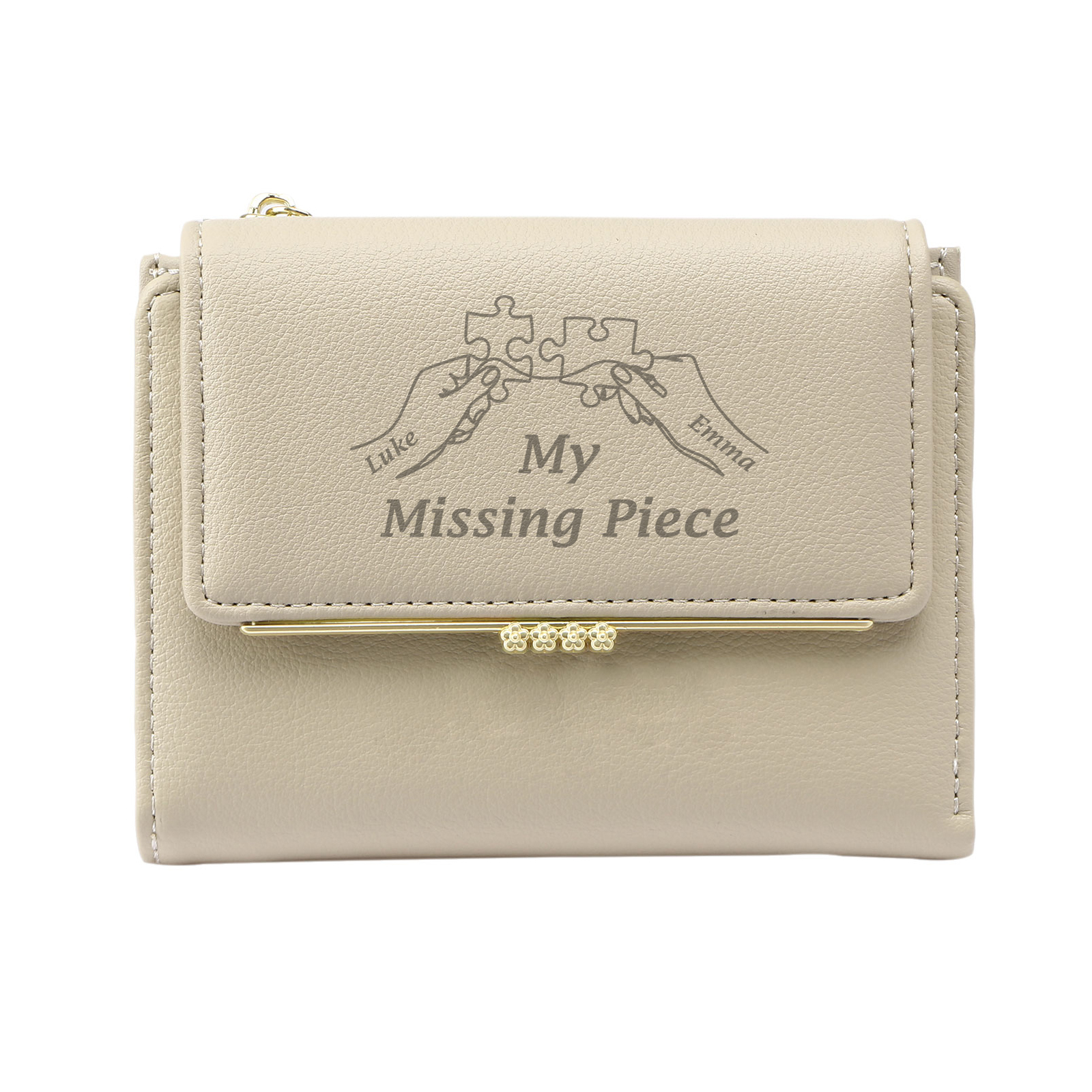 Personalised Women’s Wallet with Custom 2 Names and 1 Photo – "My Missing Piece" Puzzle Design, Valentine’s Day Gift for Her | Jessemade