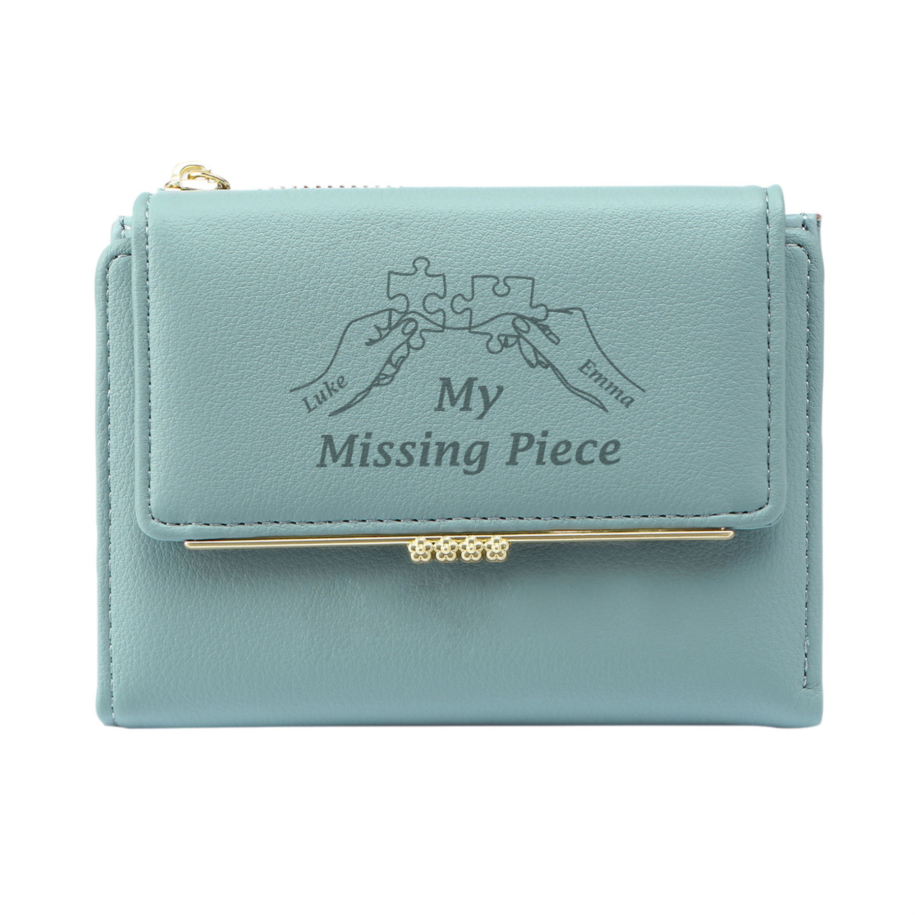 Personalised Women’s Wallet with Custom 2 Names and 1 Photo – "My Missing Piece" Puzzle Design, Valentine’s Day Gift for Her | Jessemade