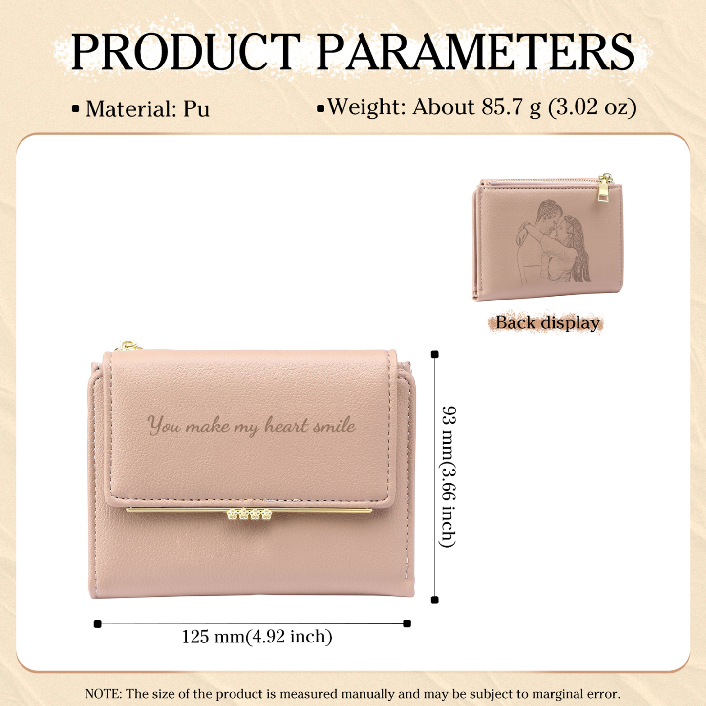 Personalised Women’s Wallet with Custom 1 Photo and 1 Text - "You Make My Heart Smile" Design, Valentine’s Day Gift for Her | Jessemade