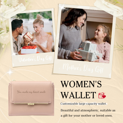 Personalised Women’s Wallet with Custom 1 Photo and 1 Text - "You Make My Heart Smile" Design, Valentine’s Day Gift for Her | Jessemade