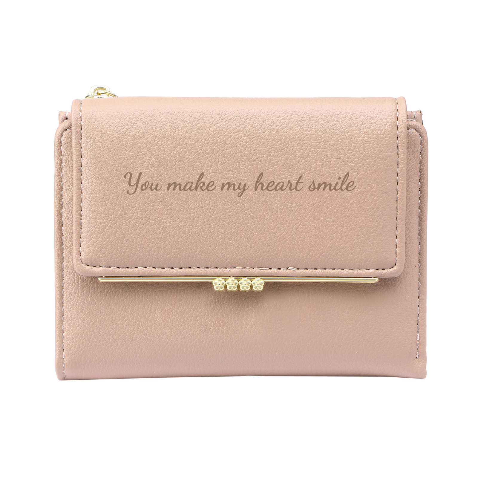 Personalised Women’s Wallet with Custom 1 Photo and 1 Text - "You Make My Heart Smile" Design, Valentine’s Day Gift for Her | Jessemade