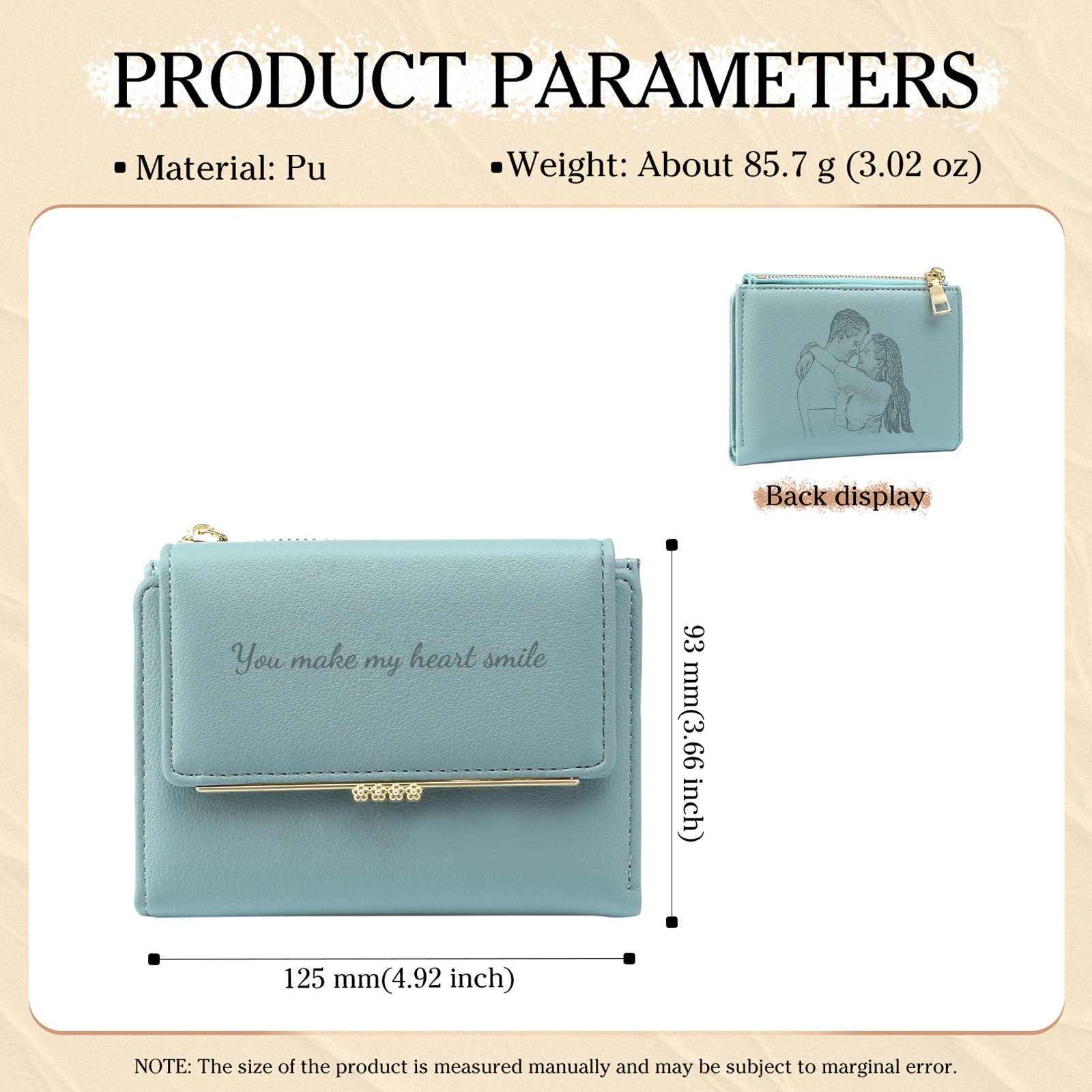 Personalised Women’s Wallet with Custom 1 Photo and 1 Text - "You Make My Heart Smile" Design, Valentine’s Day Gift for Her | Jessemade