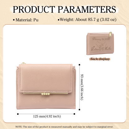 Personalised Women’s Wallet with Custom 2 Names and 1 Date - Romantic Holding Hands Design, Valentine’s Day Gift for Her | Jessemade