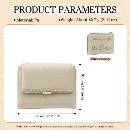 Personalised Women’s Wallet with Custom 2 Names and 1 Date - Romantic Holding Hands Design, Valentine’s Day Gift for Her | Jessemade