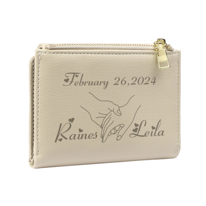 Personalised Women’s Wallet with Custom 2 Names and 1 Date - Romantic Holding Hands Design, Valentine’s Day Gift for Her | Jessemade