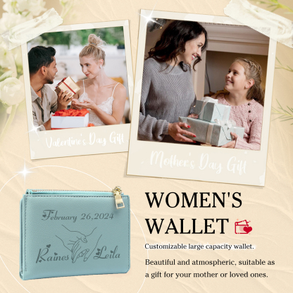 Personalised Women’s Wallet with Custom 2 Names and 1 Date - Romantic Holding Hands Design, Valentine’s Day Gift for Her | Jessemade