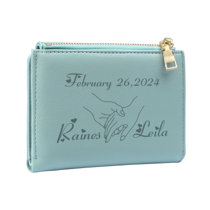 Personalised Women’s Wallet with Custom 2 Names and 1 Date - Romantic Holding Hands Design, Valentine’s Day Gift for Her | Jessemade