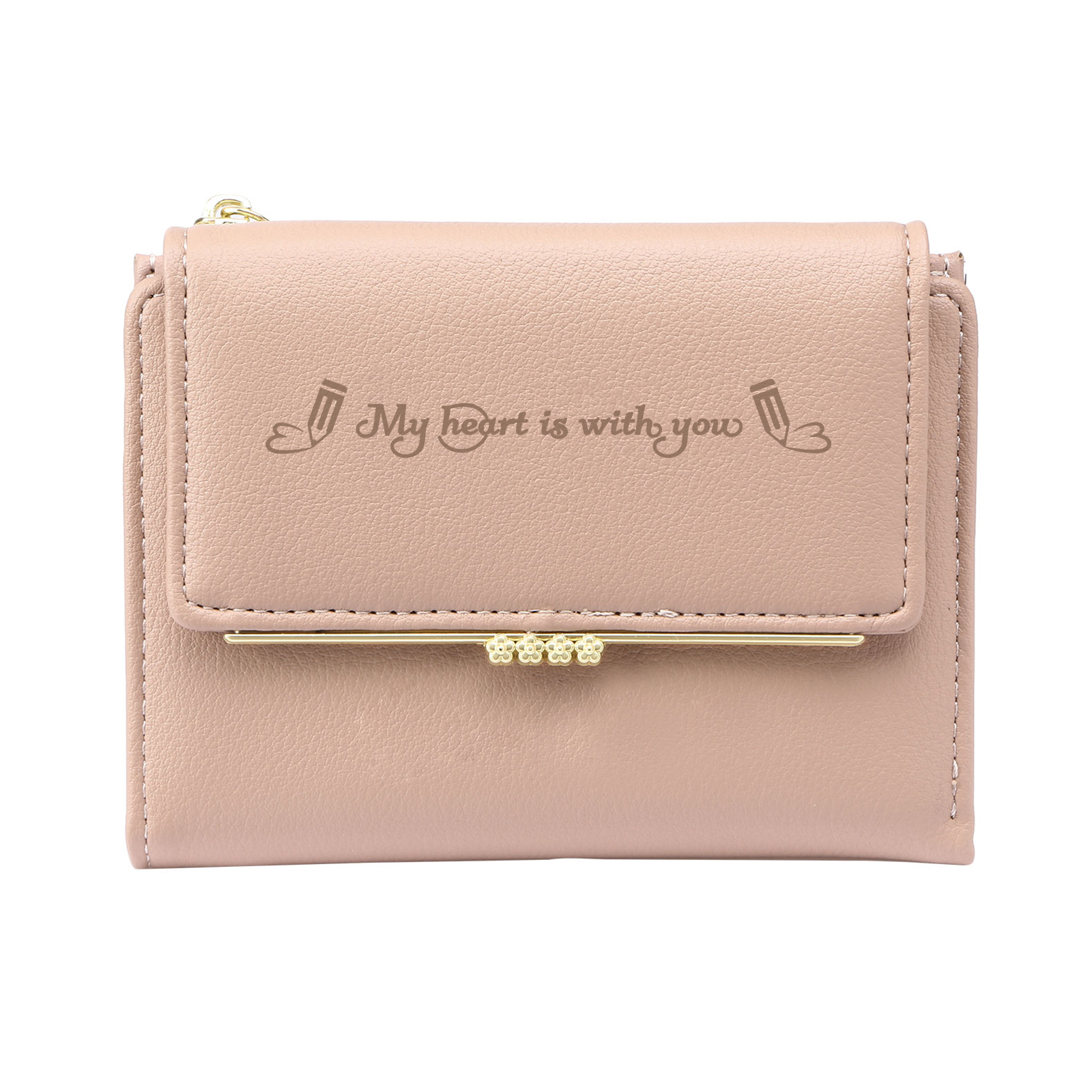 Personalised Women’s Wallet with Custom 2 Names, 1 Date, and 1 Text - "My Heart Is With You" Design, Valentine’s Day Gift for Her | Jessemade