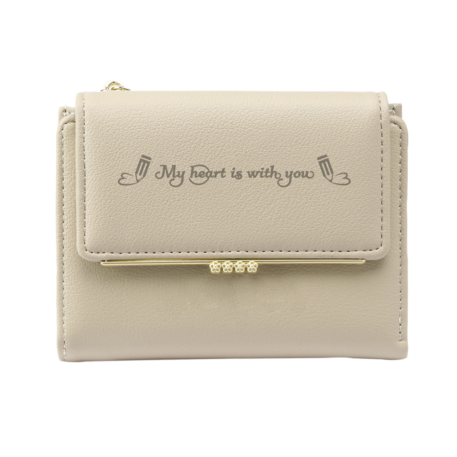 Personalised Women’s Wallet with Custom 2 Names, 1 Date, and 1 Text - "My Heart Is With You" Design, Valentine’s Day Gift for Her | Jessemade