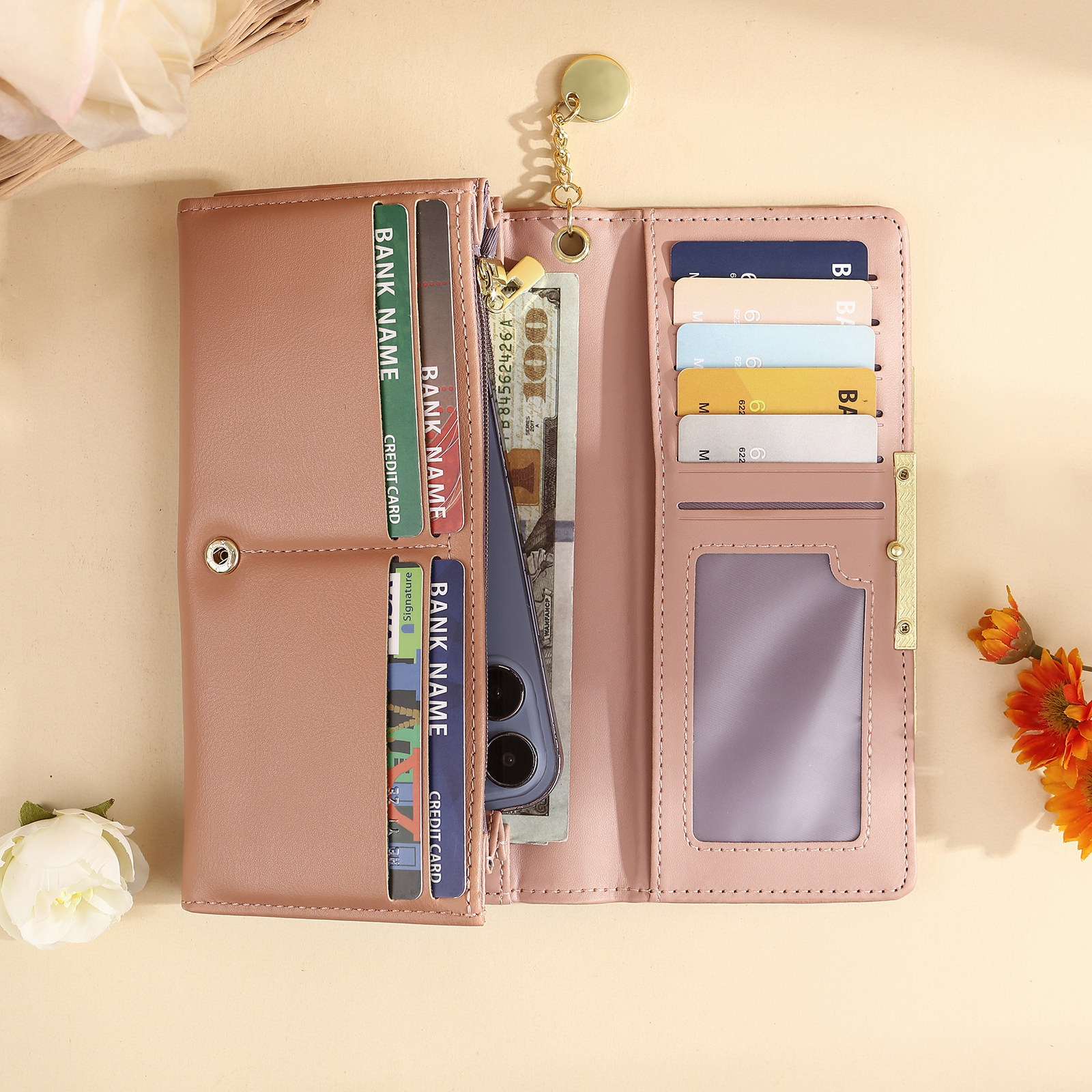 Personalised Women’s Wallet – Custom Birth Flower, Name & “Forever Lucky” Engraving – Valentine’s Day Gift for Her | Jessemade