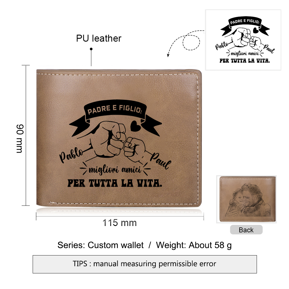 Portafoglio Personalizzato in Pelle PU con Nomi, Foto - “Padre e Figlio – Migliori Amici per Sempre” – Regalo Elegante per Papà | Jessemade