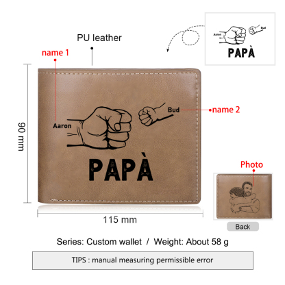 [Copy]Portafoglio Personalizzato in Pelle PU con 2 Nomi e 1 Foto – Design con Mani che si Tengono – Regalo Elegante per Papà | Jessemade