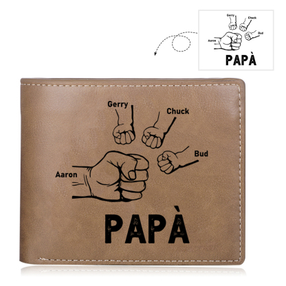 Portafoglio da Uomo Personalizzato con 4 Nomi e 1 Foto - Design con Pugno - Regalo Elegante per Papà | Jessemade