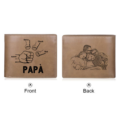 Portafoglio da Uomo Personalizzato con 4 Nomi e 1 Foto - Design con Pugno - Regalo Elegante per Papà | Jessemade