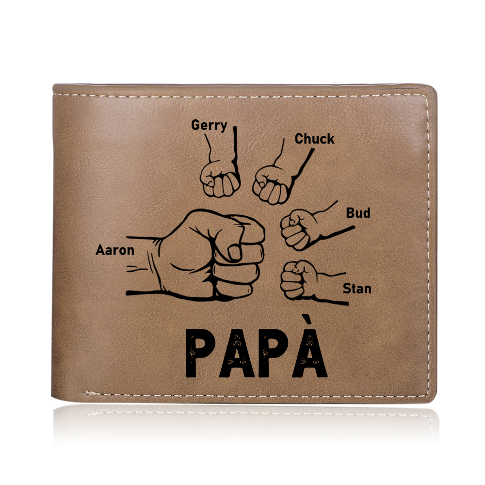 Portafoglio da Uomo Personalizzato con 5 Nomi e 1 Foto - Design con Pugno - Regalo Elegante per Papà | Jessemade